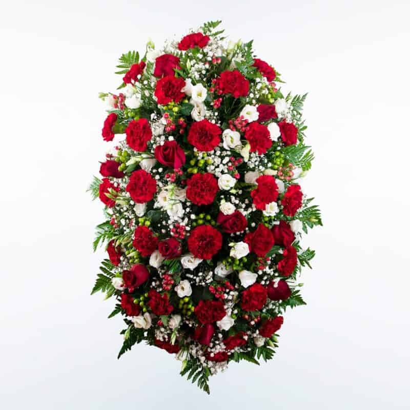 Palma de flores roja y blanca funerales morada, verde y rosa para enviar a tanatorios de madrid y toledo