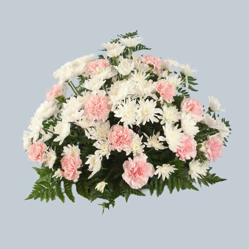 Centro de flores blanco y rosa para enviar al tanatorio
